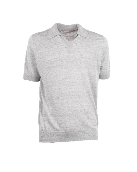 Shop BRUNELLO CUCINELLI  Polo Shirt: Brunello Cucinelli polo shirt in linen blend.
V-neck without buttons.
Small collar.
Composition: 77% Linen, 23% Cotton.
Made in Italy.. M2L00325-C2749